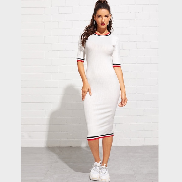 Rouge! Dresses & Skirts - Rib Knit White Midi Casual Slim Dress